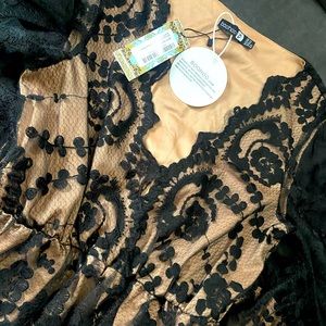 Boohoo black lace mid dress.